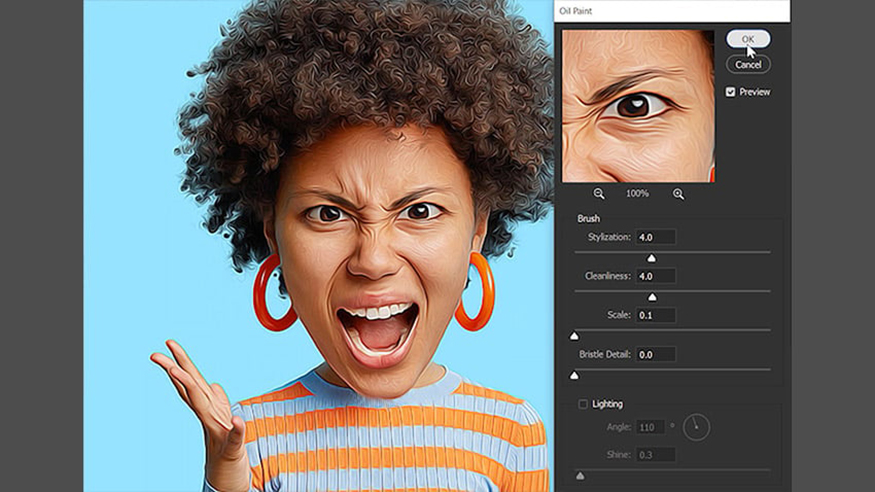 Filter => Stylize => Oil Paint