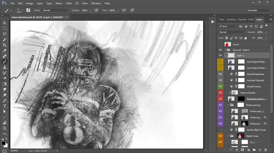 Action than chì của Photoshop sẽ mất vài giây để áp dụng