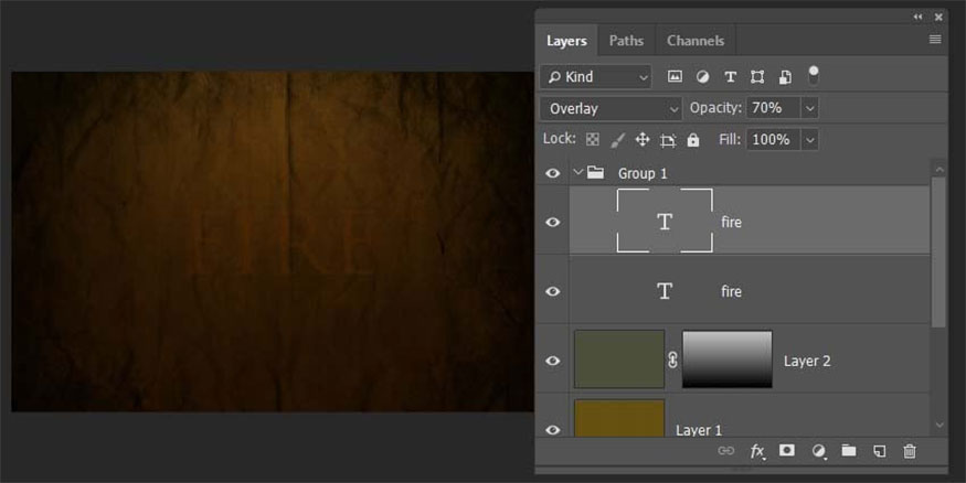 đặt Blending Mode thành Overlay và Opacity thành 70%.