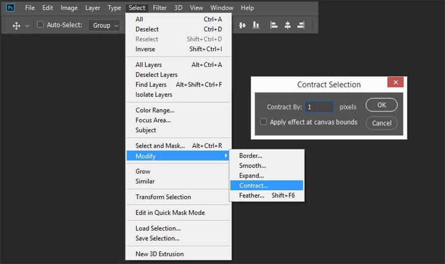 Nhấp vào lớp và đi tới Select => Modify => Contract