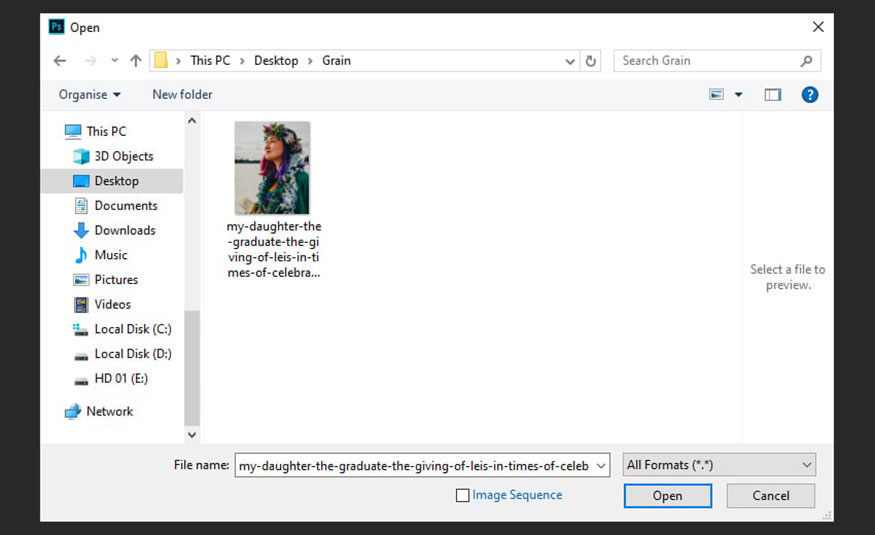 mở ảnh bạn đã chọn trong Adobe Photoshop