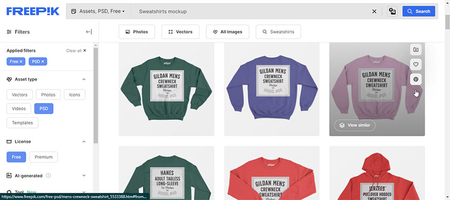 nhập từ khóa “Sweatshirts mockup” để tìm mẫu áo nỉ