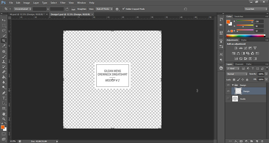 tiến hành mockup áo nỉ trong Photoshop trên vùng này
