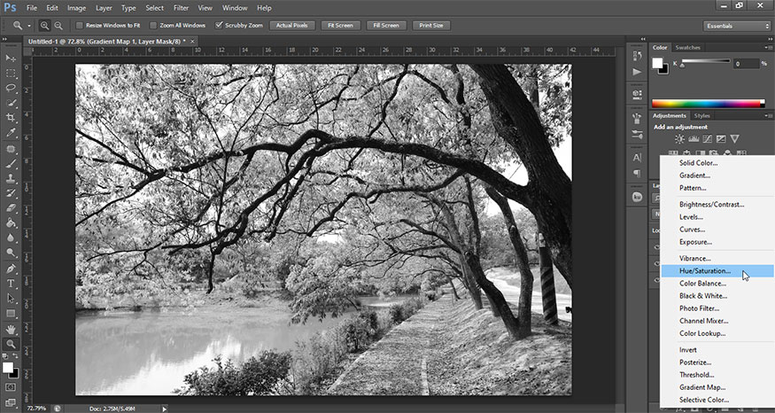 chọn Create new fill or adjustment layer