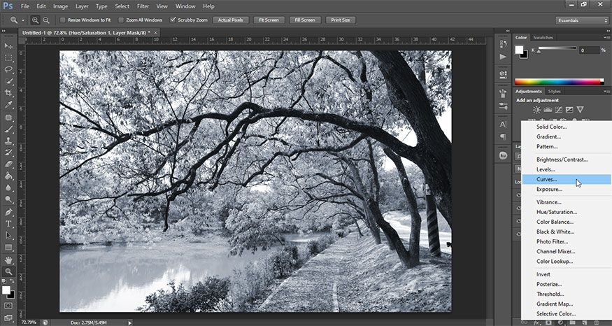 chọn Create new fill or adjustment layer