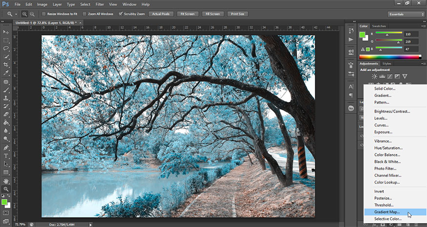 chọn Create new fill or adjustment layer