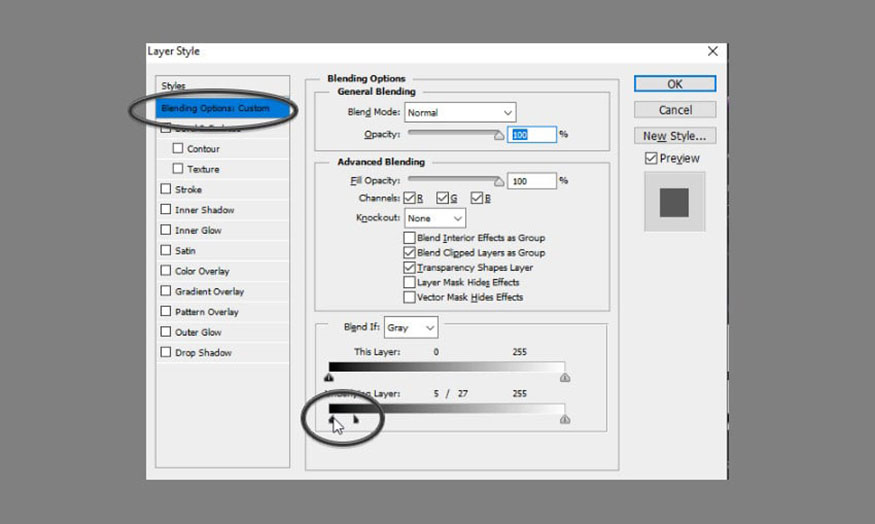 thay đổi Blending Options