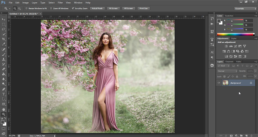 mở bức ảnh mà bạn muốn tạo hiệu ứng mưa trong Photoshop