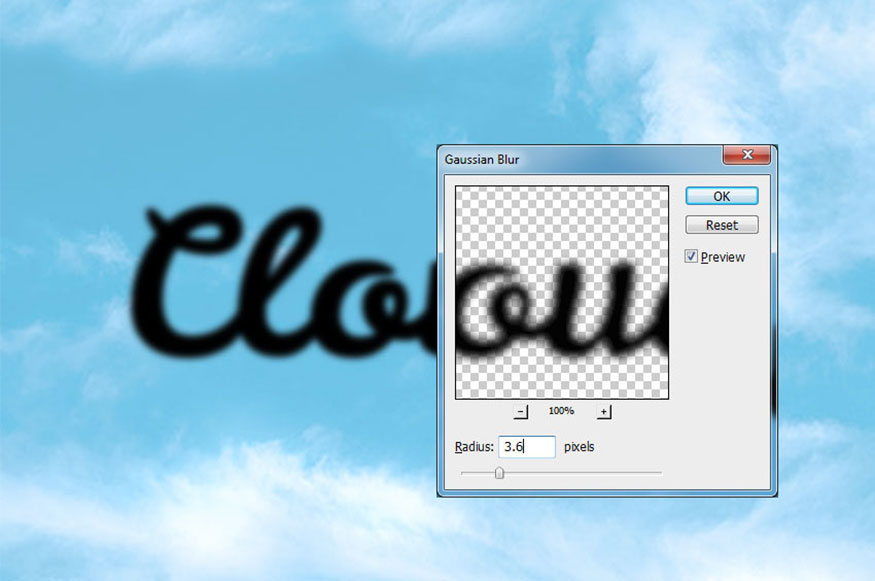Gaussian Blur và đặt Radius thành 3,6 pixel.