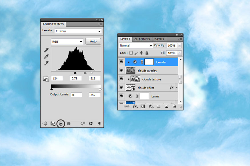 điều chỉnh độ tương phản của layer Clouds Overlay