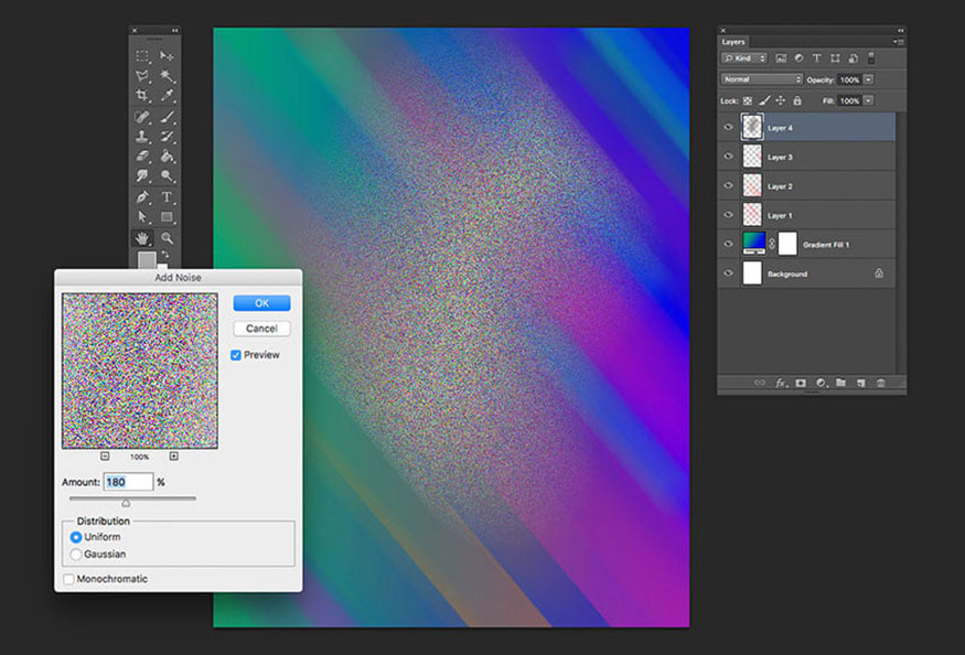 chọn layer hạt bụi và giảm Opacity xuống 35%.