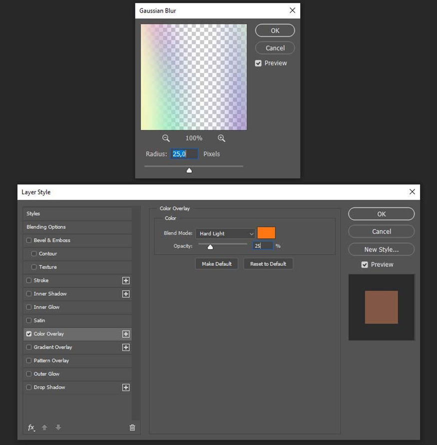 Gaussian Blur với Radius của bản sao được đặt thành 25