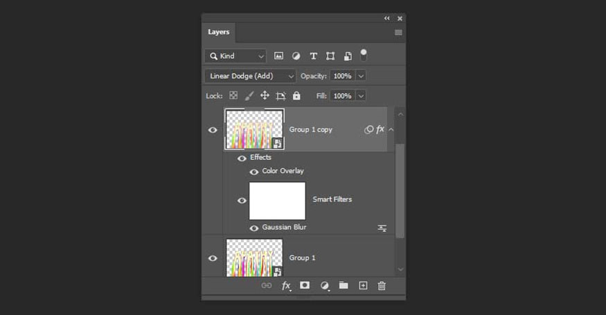 Thay đổi Blend Mode của Smart Object thành Linear Dodge.