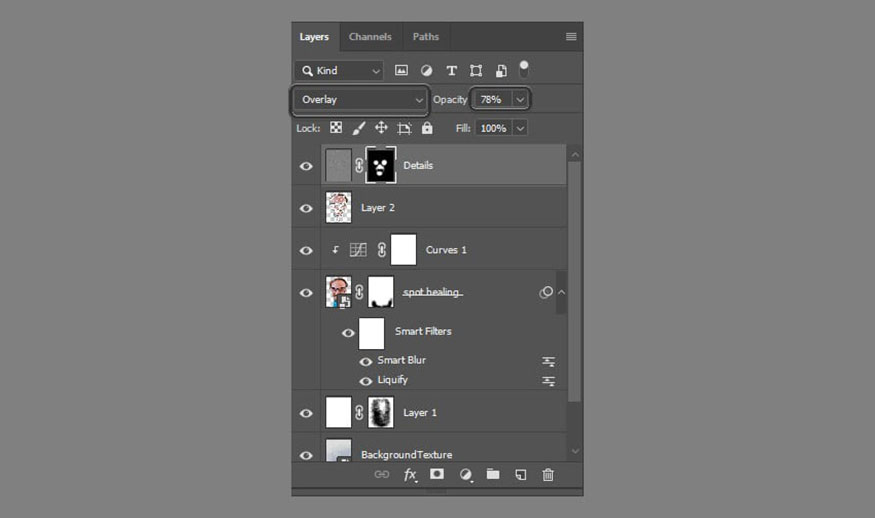 Thay đổi Blending Mode của layer Details thành Overlay