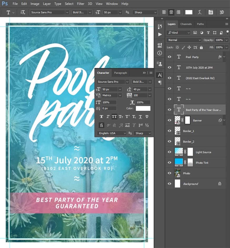 Chọn công cụ Horizontal Type Tool (T)