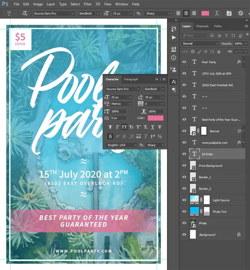 Chọn công cụ Horizontal Type Tool (T)