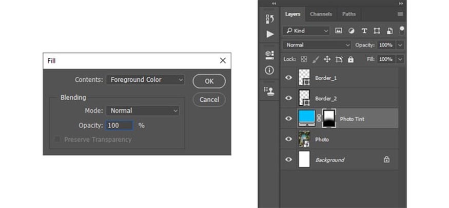 nhấp vào hình thu nhỏ của layer Border_1 để tạo vùng chọn cho layer này