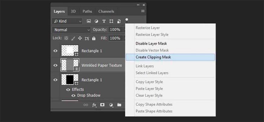 nhấn chuột phải và chọn tạo Clipping Mask.