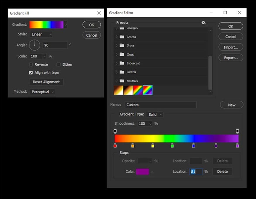 tạo nền gradient cầu vồng ROYGBIV