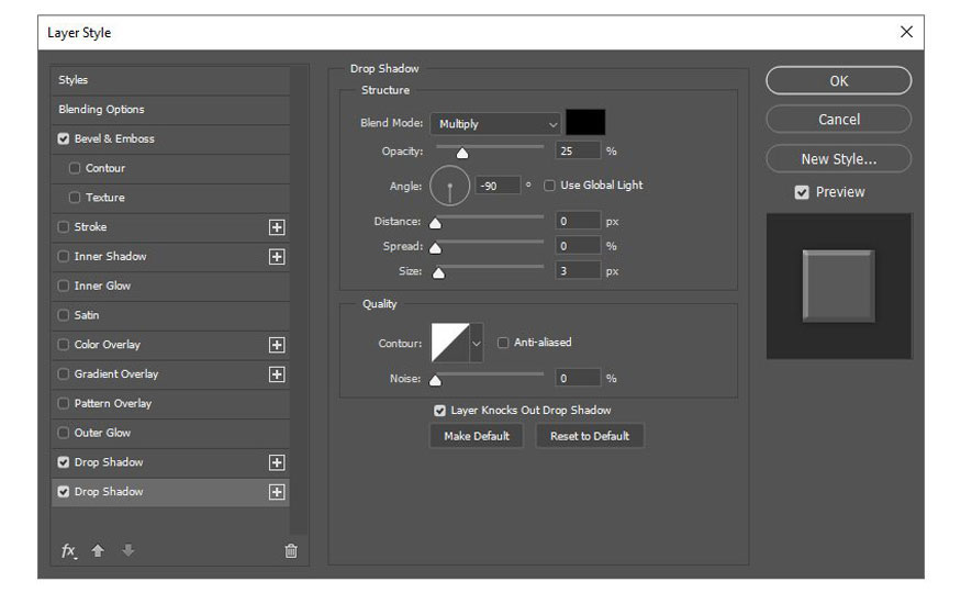 Click the plus icon of the layer style tab Drop Shadow