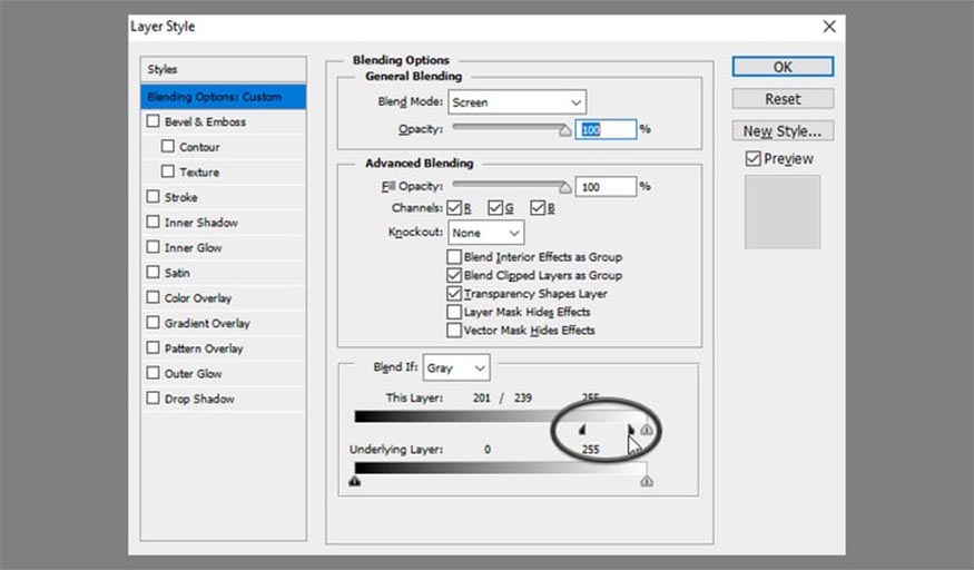 thay đổi Blend Mode của layer trên thành Screen
