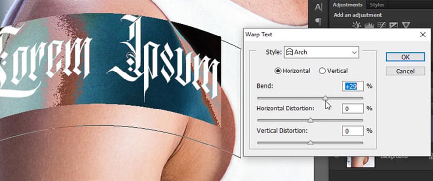 nhấp vào Create Warped Text