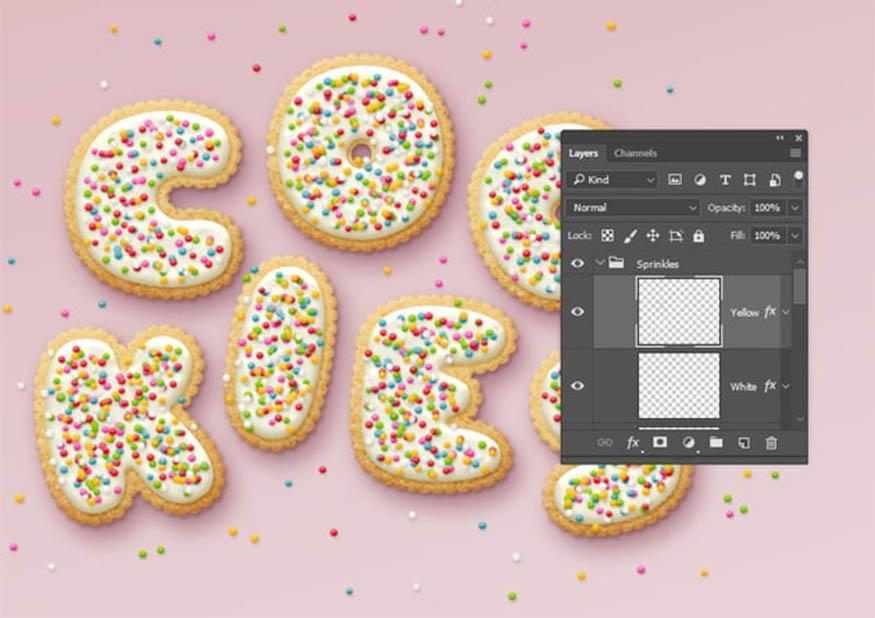 Bạn có thể thêm bao nhiêu layer sprinkle và màu sắc tùy thích để điền vào văn bản.