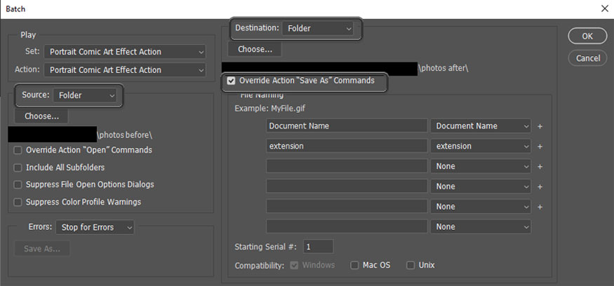 vào File => Automate => Batch.