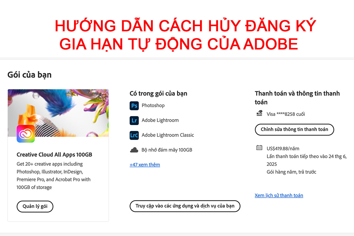 Hướng dẫn cách hủy đăng ký gia hạn tự động của Adobe