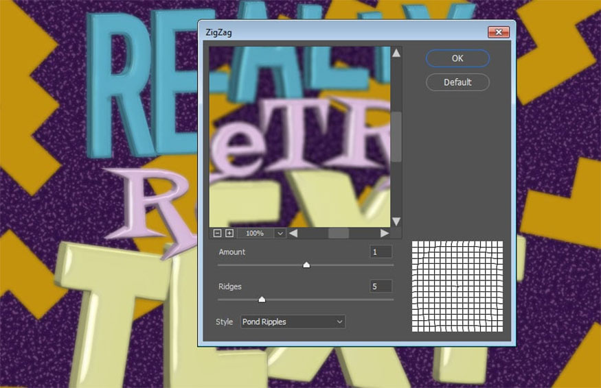 Vào Filter > Distort > ZigZag