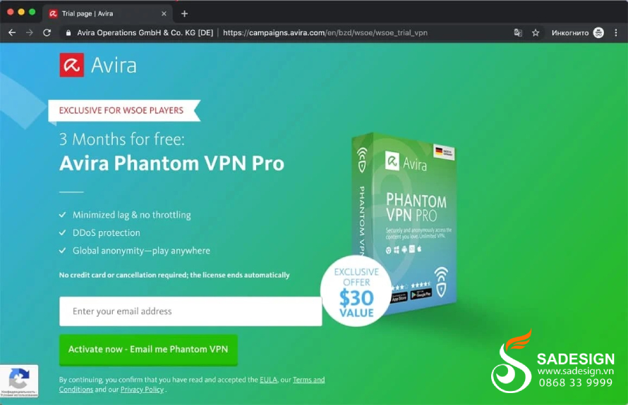 Avira Phantom VPN Pro là tài khoản nào
