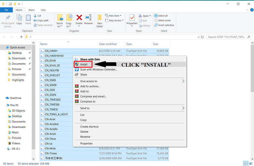 font chữ install