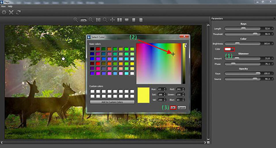 điều chỉnh màu khi tạo tia nắng bằng photoshop