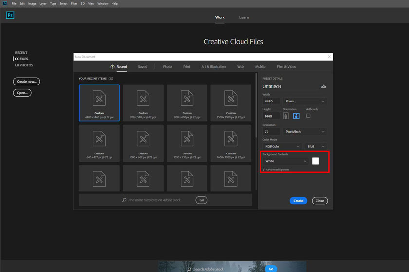 đổ màu Background trong Photoshop cơ bản bằng background content