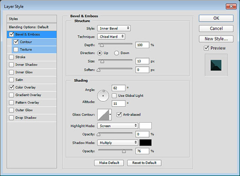 bevel and emboss contour photoshop