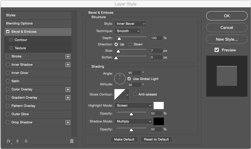 bevel and emboss photoshop