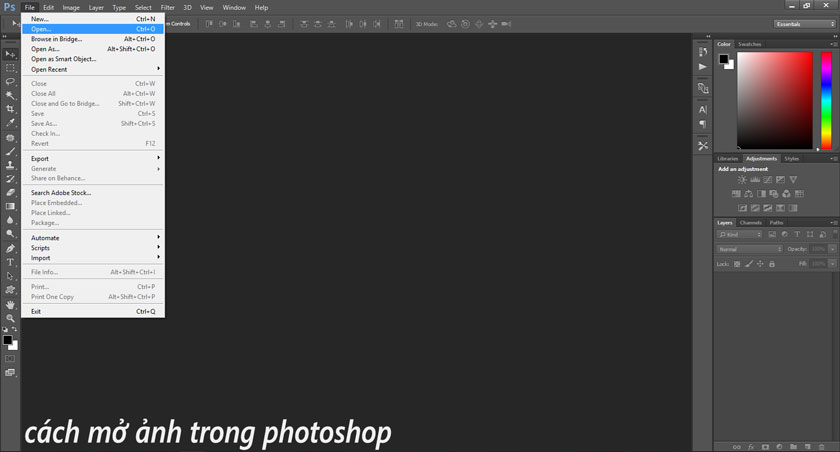 Cách mở ảnh trong photoshop