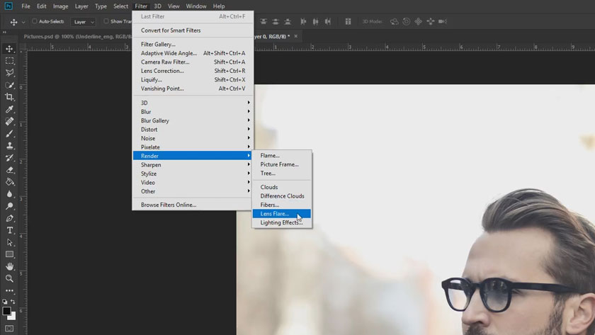 Filter Render Lens Flare Photoshop