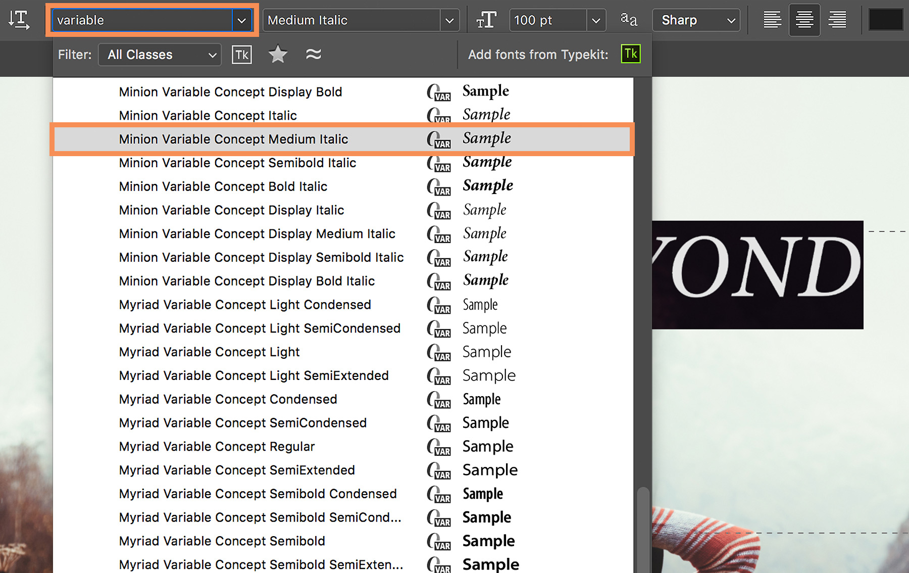 Photoshop font type