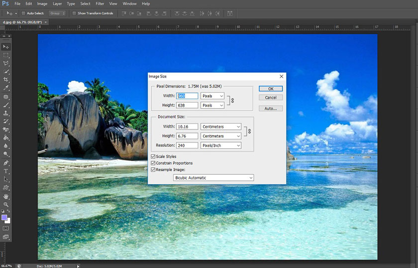 dùng image size thay đổi kích thước ảnh