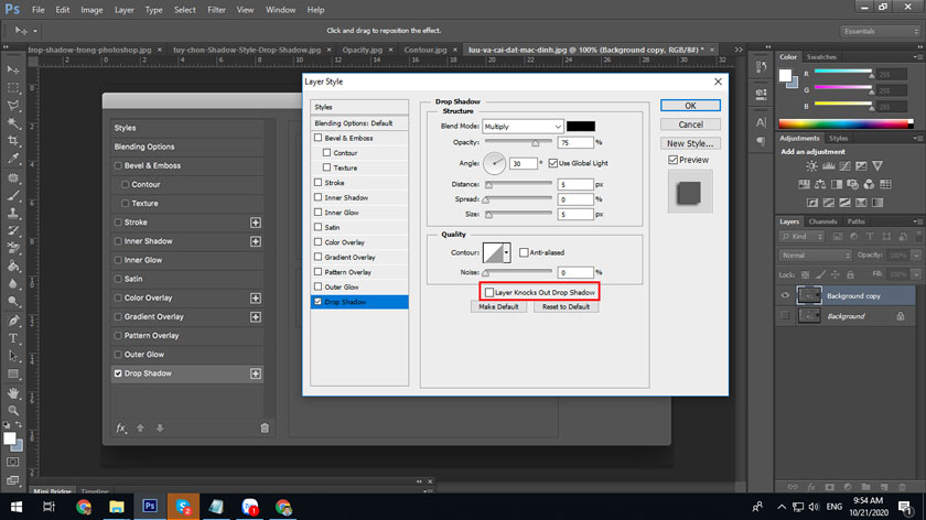 Layer Knocks Out Drop Shadow