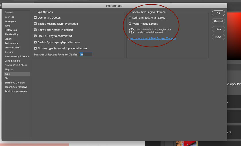 World-Ready Layout Text Engine photoshop 2020