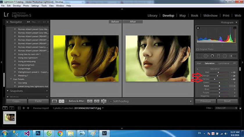 dùng lightroom khử ám màu