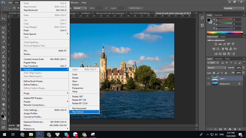 edit transform flip vertical phản chiếu ảnh