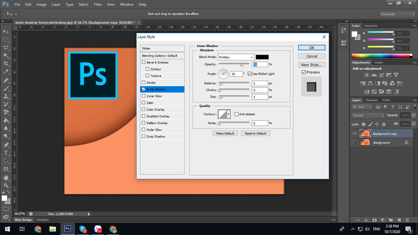 layer style inner shadow photoshop
