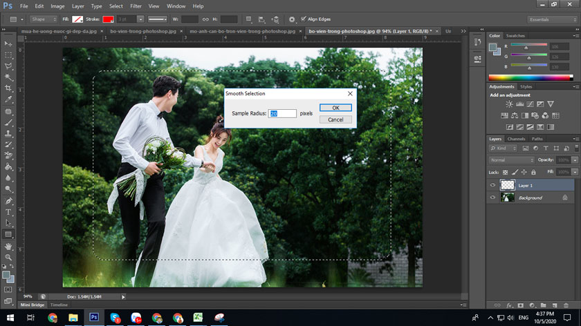 new layer smooth selection 20px