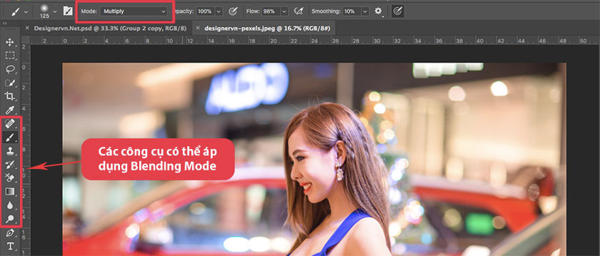 những công cụ có thể áp dụng blend mode