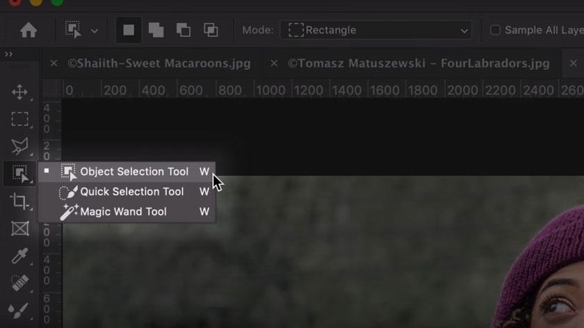 object selection tool screen