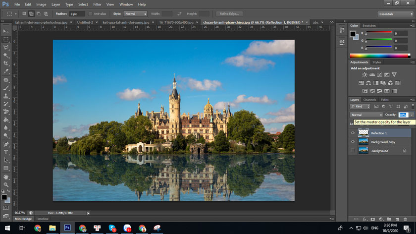 opacity 60% ảnh phản chiếu