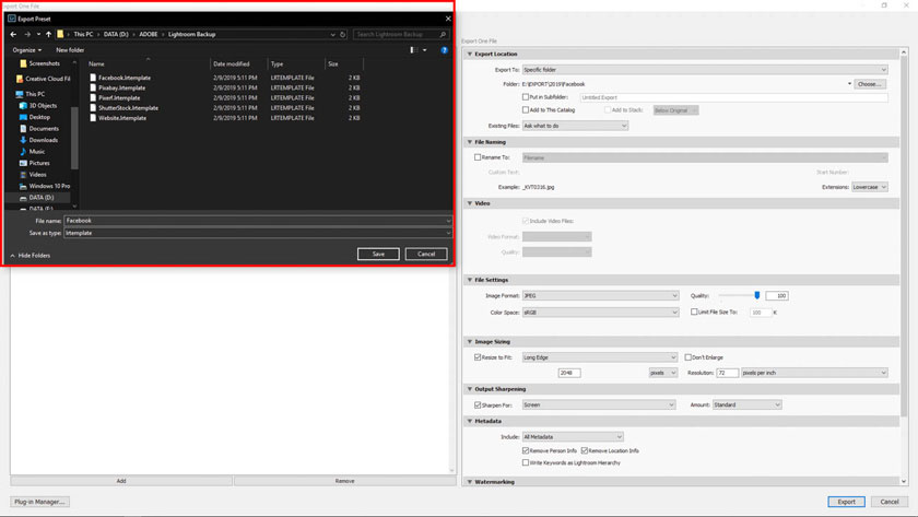 đặt tên cho Preset rồi nhấn Export